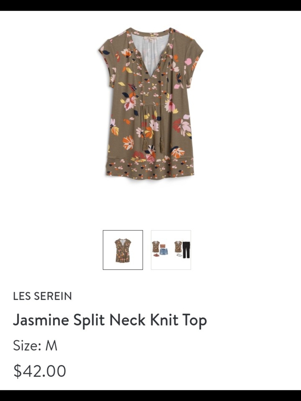 Les Serein Jasmine Split-Neck Floral Tunic - Olive